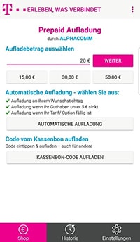 Telekom Prepaid-Aufladung via App