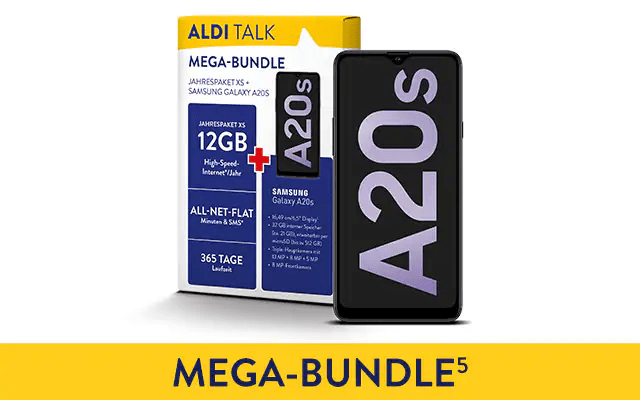 ALDI TALK Jahrespaket XS + Samsung Galaxy A20s