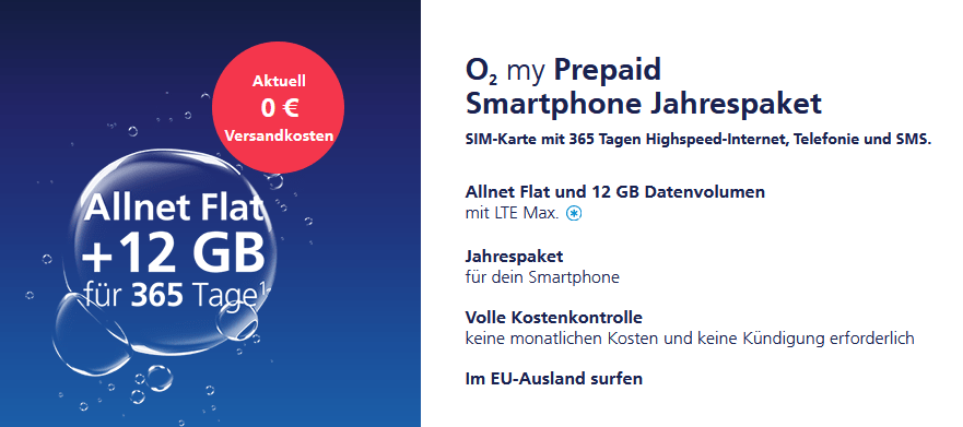 O2 Prepaid Smartphone Jahrespaket Allnet Flat 12 Gb Fur Nur 69 99