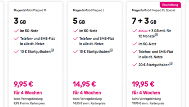 Telekom Prepaid Tarife im Vergleich