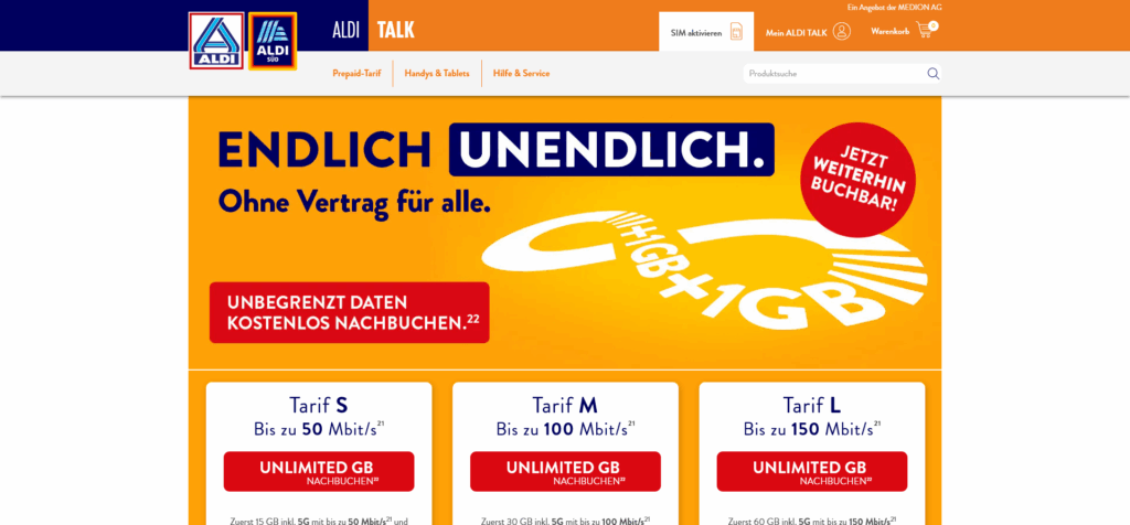 ALDI TALK Webseite