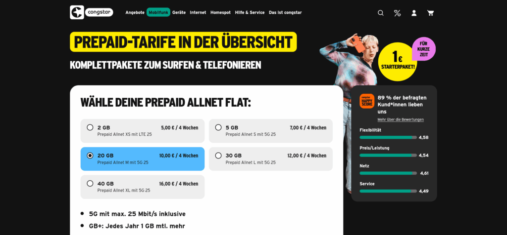 congstar Prepaid Tarife Vergleich