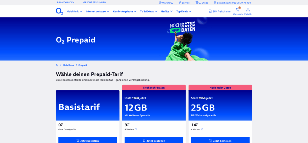 o2 Prepaid Webseite