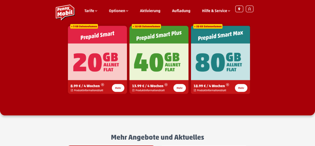Penny mobil Webseite