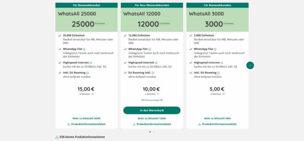 WhatsApp SIM Tarife und Pakete im Überblick